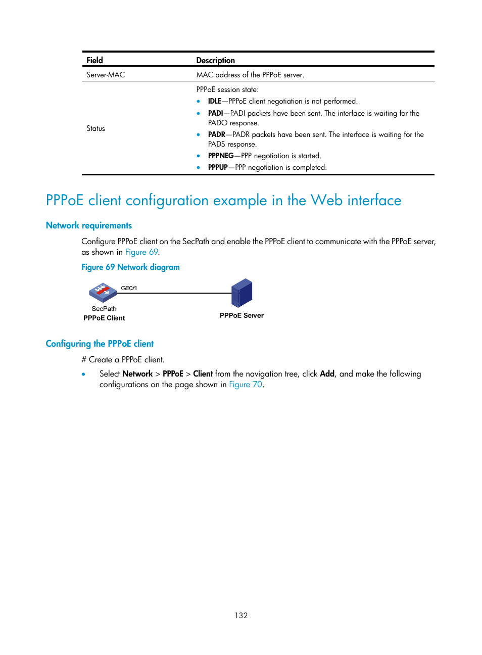 Network requirements, Configuring the pppoe client | H3C Technologies H3C SecPath F1000-E User Manual | Page 157 / 967