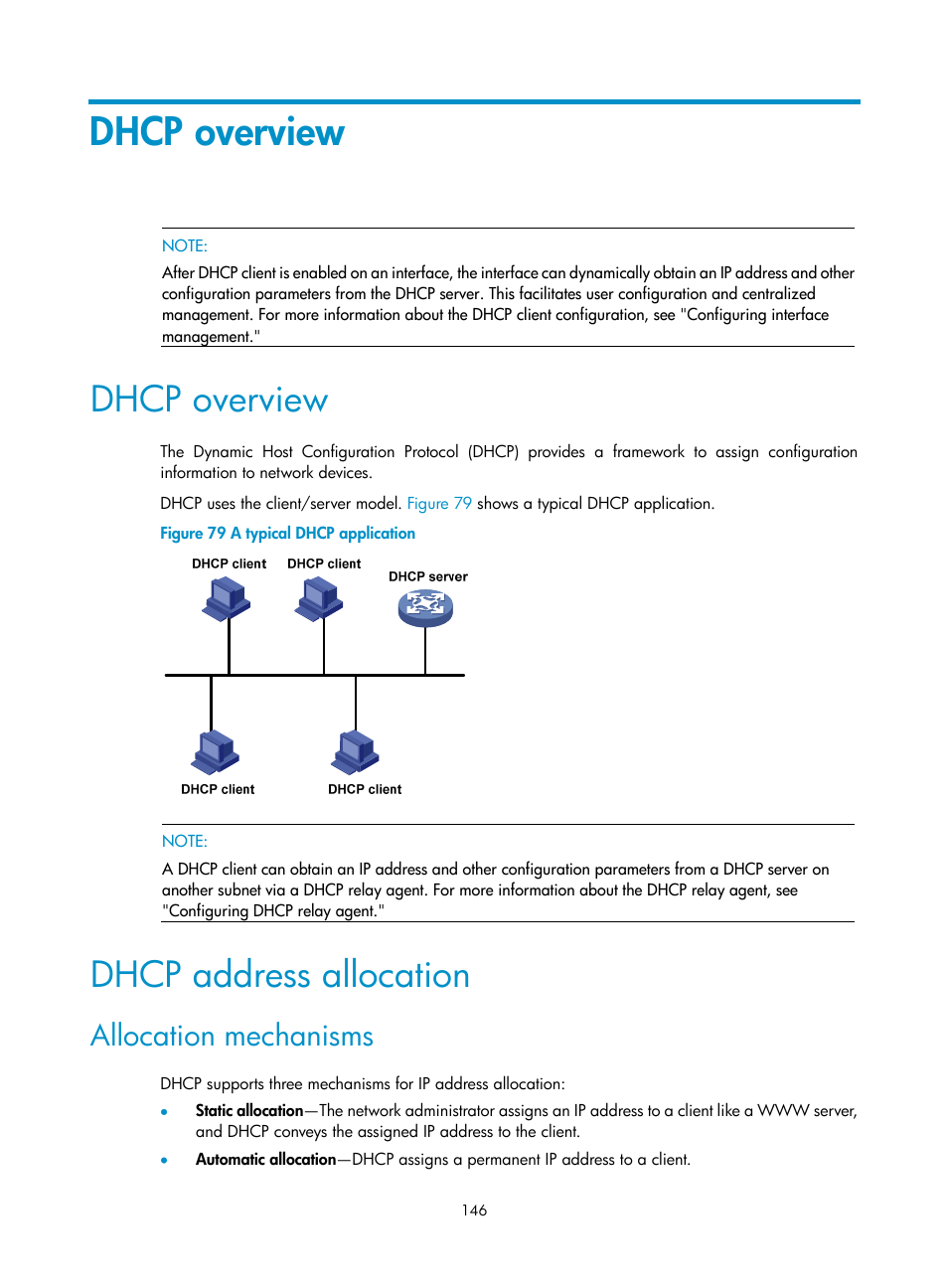 Dhcp overview, Dhcp address allocation, Allocation mechanisms | H3C Technologies H3C SecPath F1000-E User Manual | Page 171 / 967