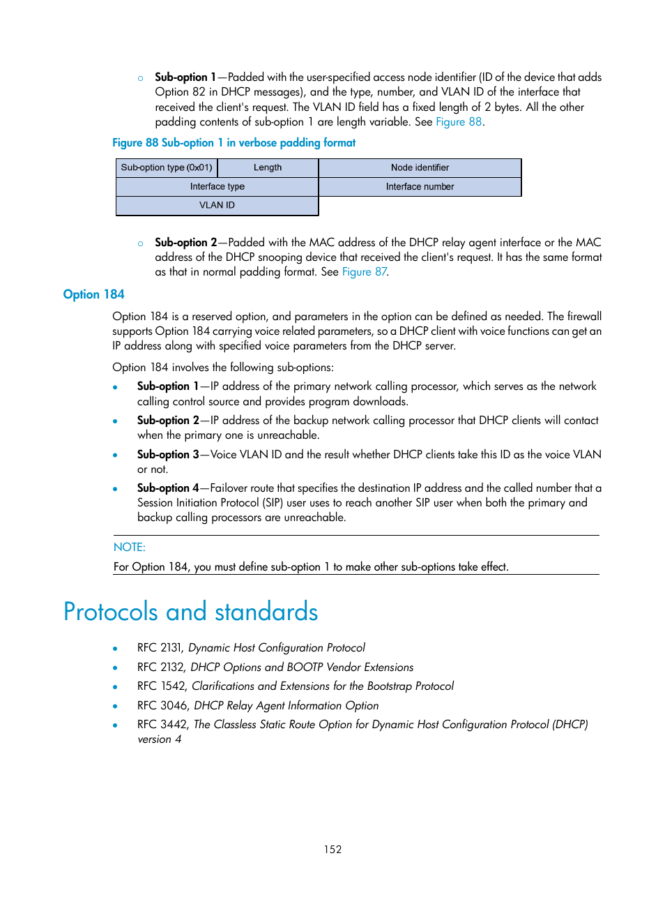 Option 184, Protocols and standards | H3C Technologies H3C SecPath F1000-E User Manual | Page 177 / 967