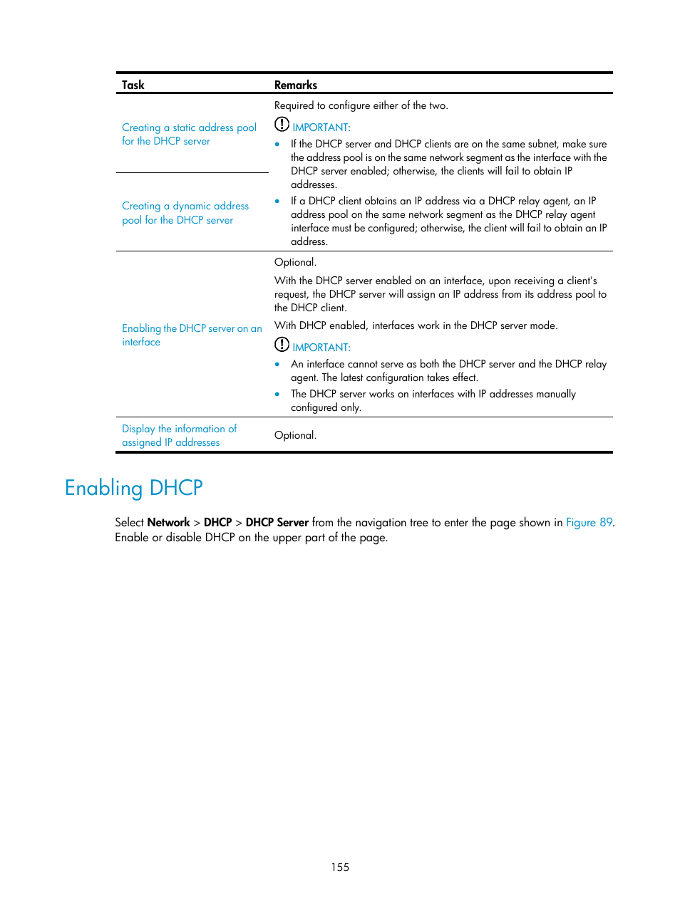 Enabling dhcp | H3C Technologies H3C SecPath F1000-E User Manual | Page 180 / 967