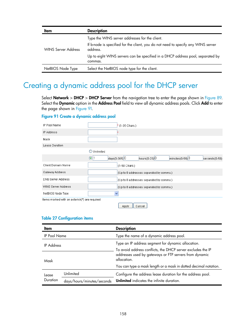 Creating a dynamic, Address pool for the dhcp server | H3C Technologies H3C SecPath F1000-E User Manual | Page 183 / 967