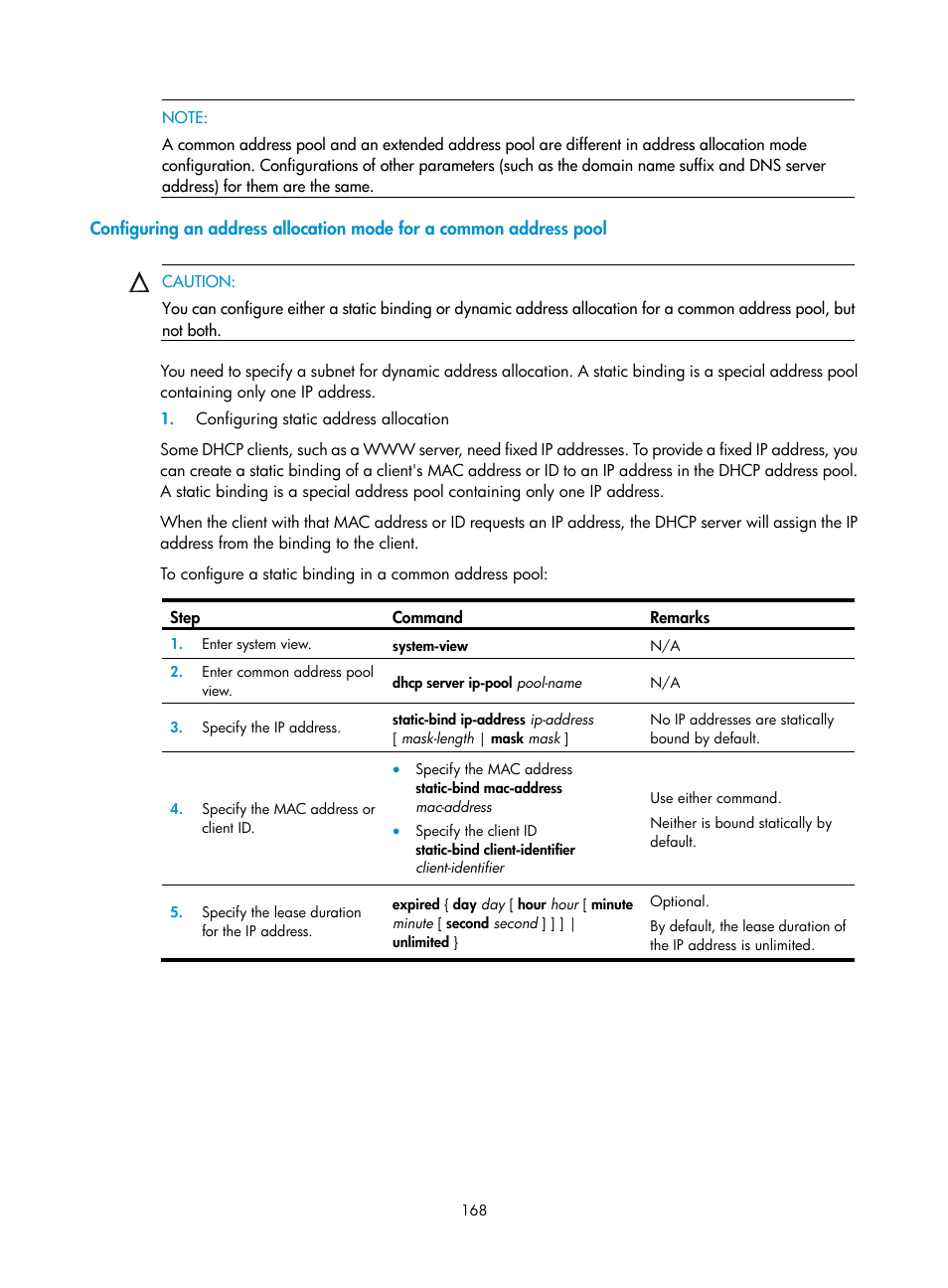 Configuring static address allocation | H3C Technologies H3C SecPath F1000-E User Manual | Page 193 / 967