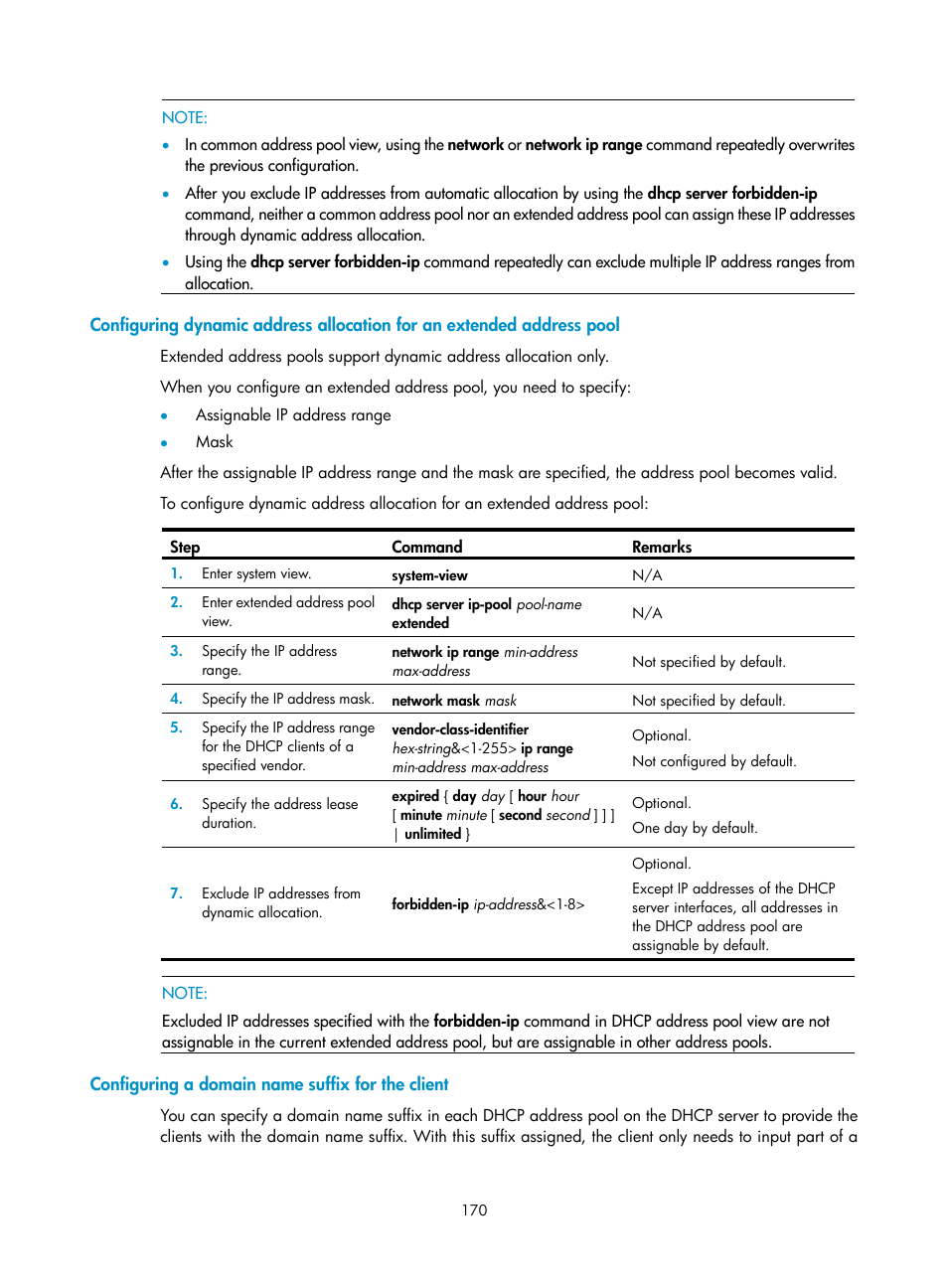 Configuring a domain name suffix for the client | H3C Technologies H3C SecPath F1000-E User Manual | Page 195 / 967