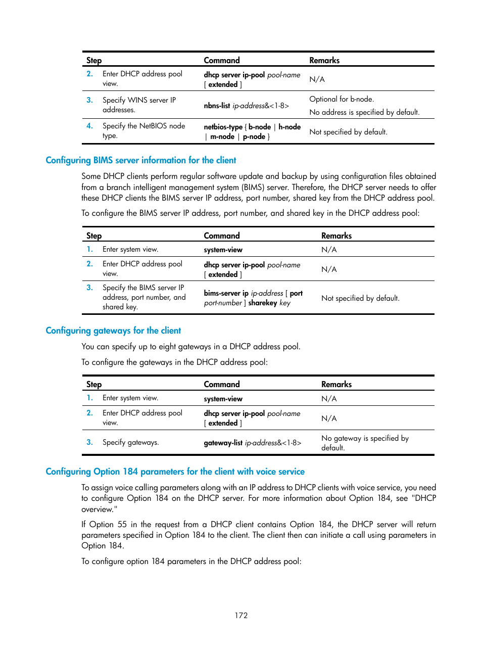 Configuring bims server information for the client, Configuring gateways for the client | H3C Technologies H3C SecPath F1000-E User Manual | Page 197 / 967