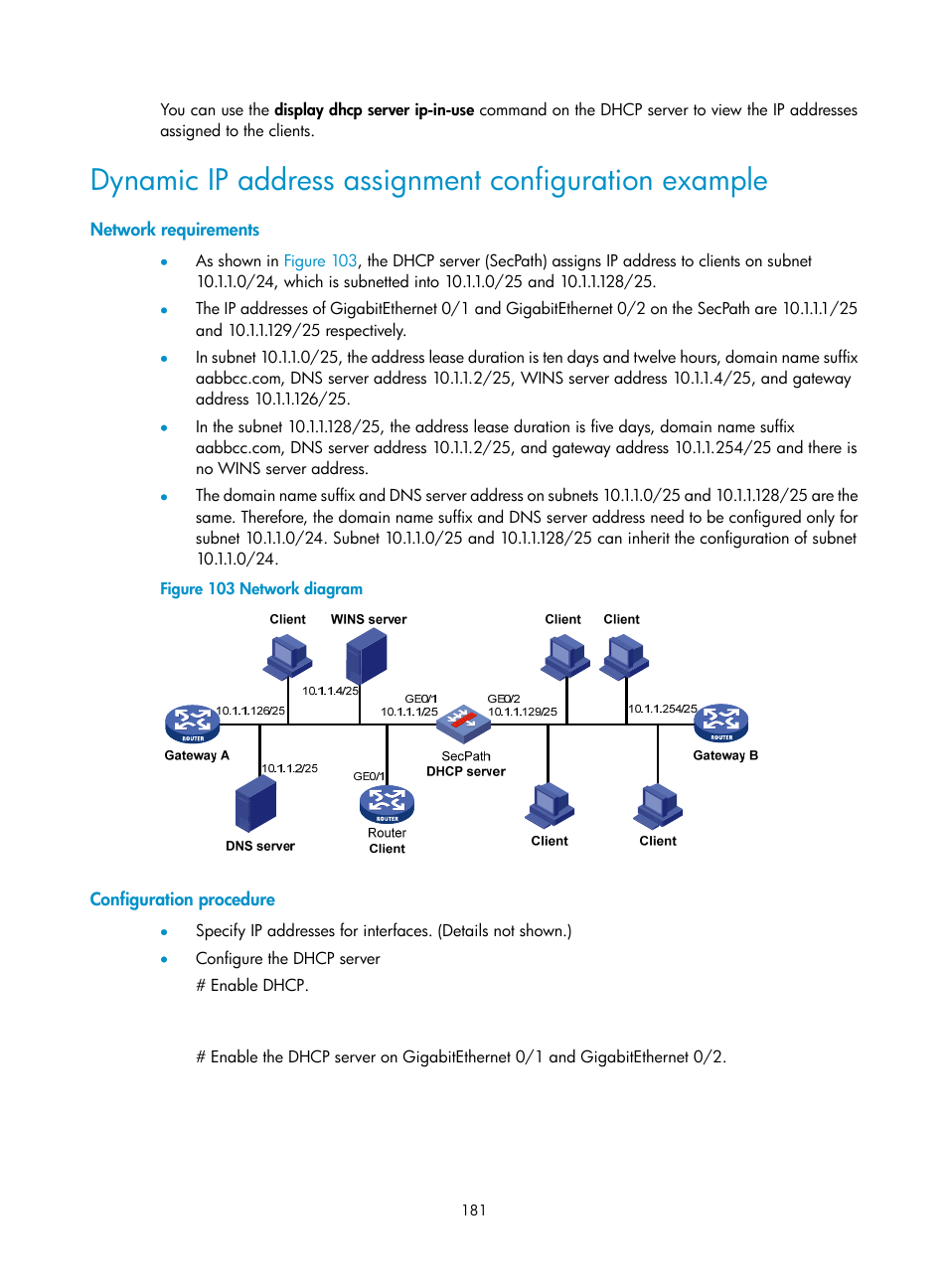 Network requirements, Configuration procedure | H3C Technologies H3C SecPath F1000-E User Manual | Page 206 / 967