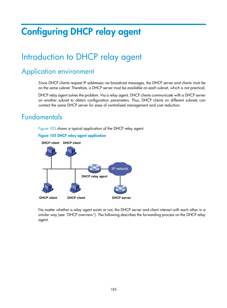 Configuring dhcp relay agent, Introduction to dhcp relay agent, Application environment | Fundamentals | H3C Technologies H3C SecPath F1000-E User Manual | Page 210 / 967