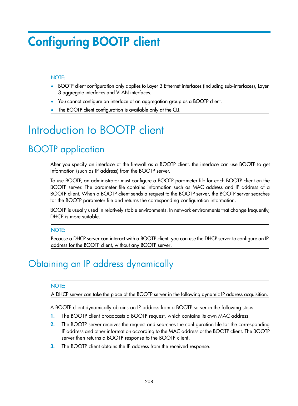 Configuring bootp client, Introduction to bootp client, Bootp application | Obtaining an ip address dynamically | H3C Technologies H3C SecPath F1000-E User Manual | Page 233 / 967