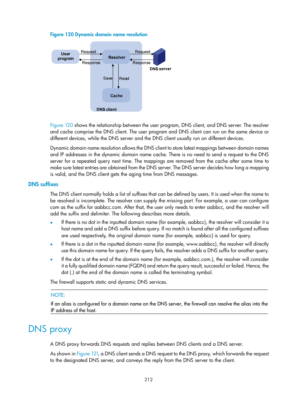 Dns suffixes, Dns proxy | H3C Technologies H3C SecPath F1000-E User Manual | Page 237 / 967