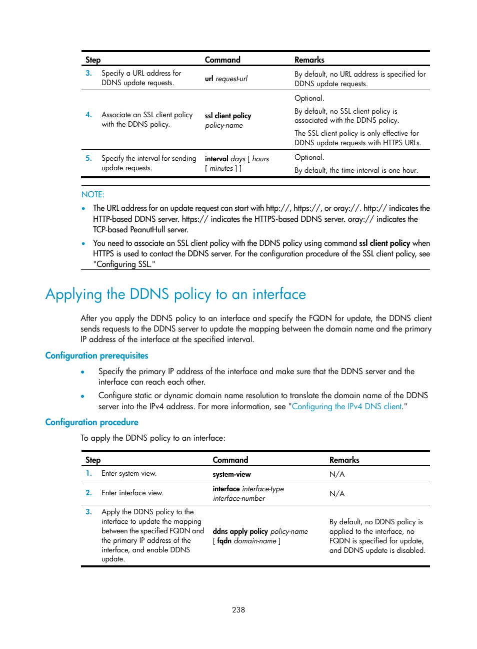 Applying the ddns policy to an interface, Configuration prerequisites, Configuration procedure | H3C Technologies H3C SecPath F1000-E User Manual | Page 263 / 967