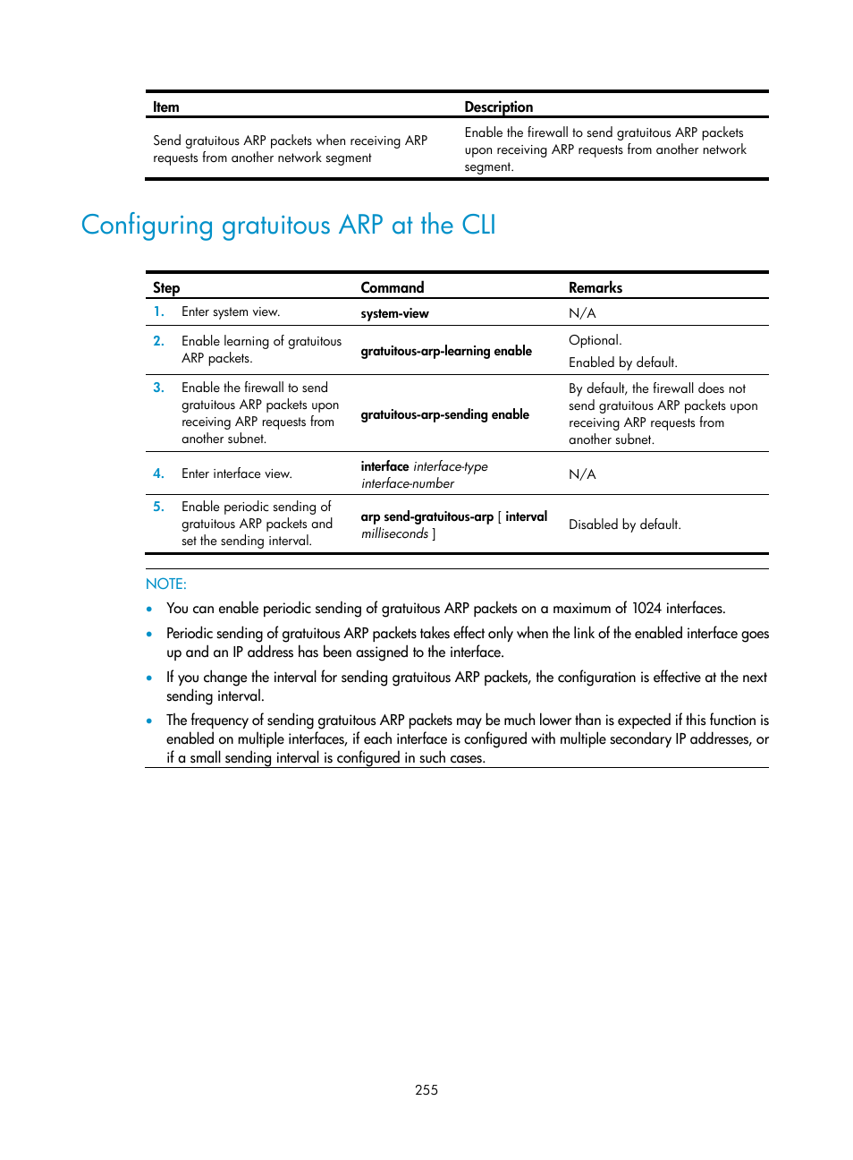 Configuring gratuitous arp at the cli | H3C Technologies H3C SecPath F1000-E User Manual | Page 280 / 967