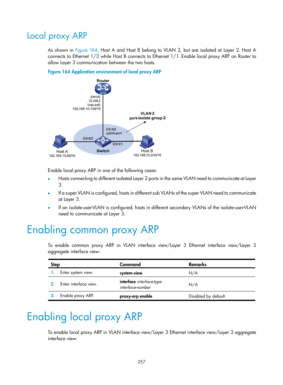 Local proxy arp, Enabling common proxy arp, Enabling local proxy arp | H3C Technologies H3C SecPath F1000-E User Manual | Page 282 / 967