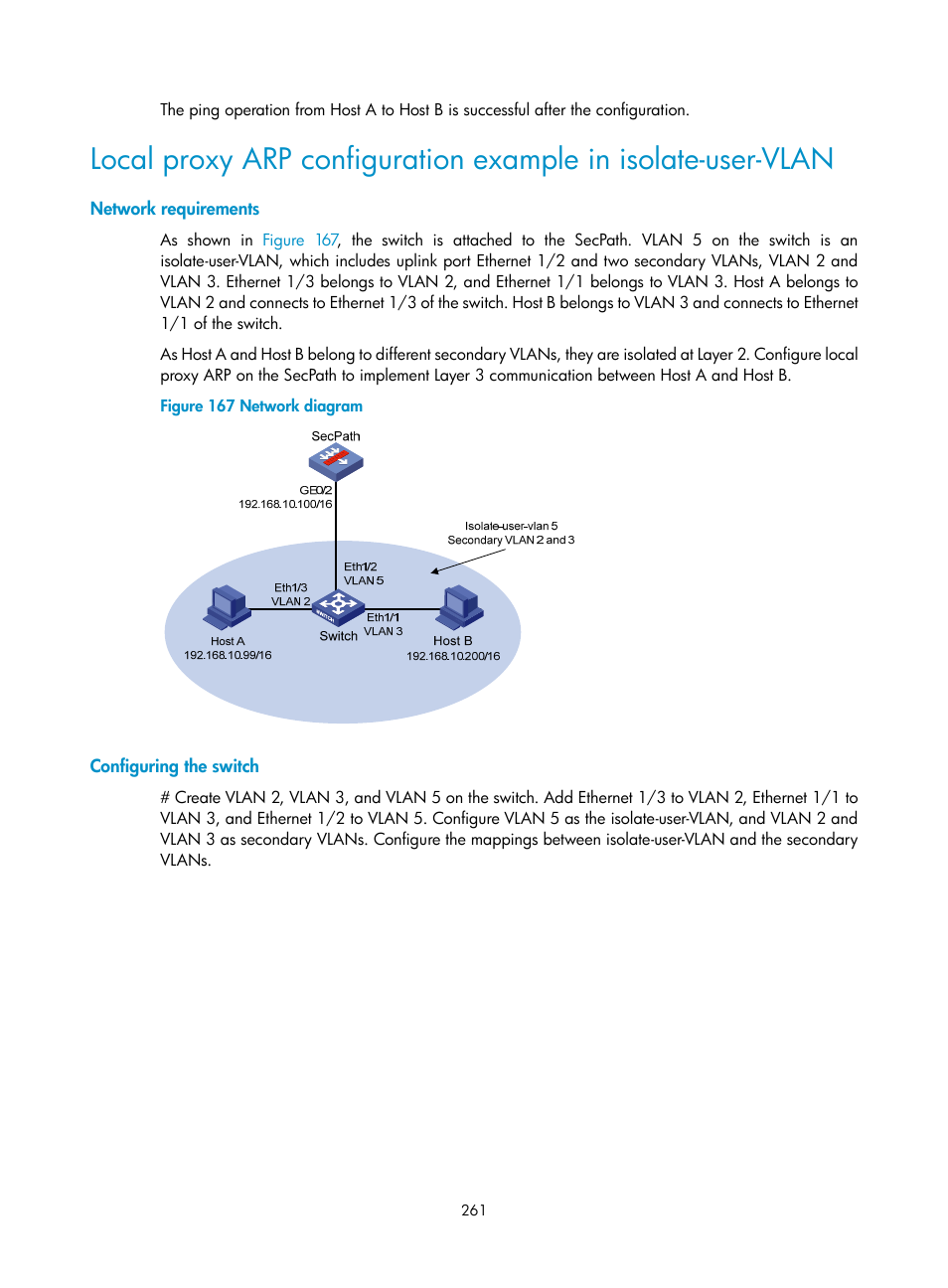 Network requirements, Configuring the switch | H3C Technologies H3C SecPath F1000-E User Manual | Page 286 / 967