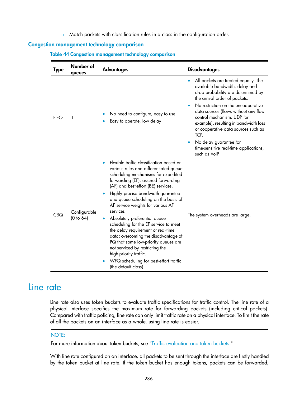 Congestion management technology comparison, Line rate | H3C Technologies H3C SecPath F1000-E User Manual | Page 311 / 967