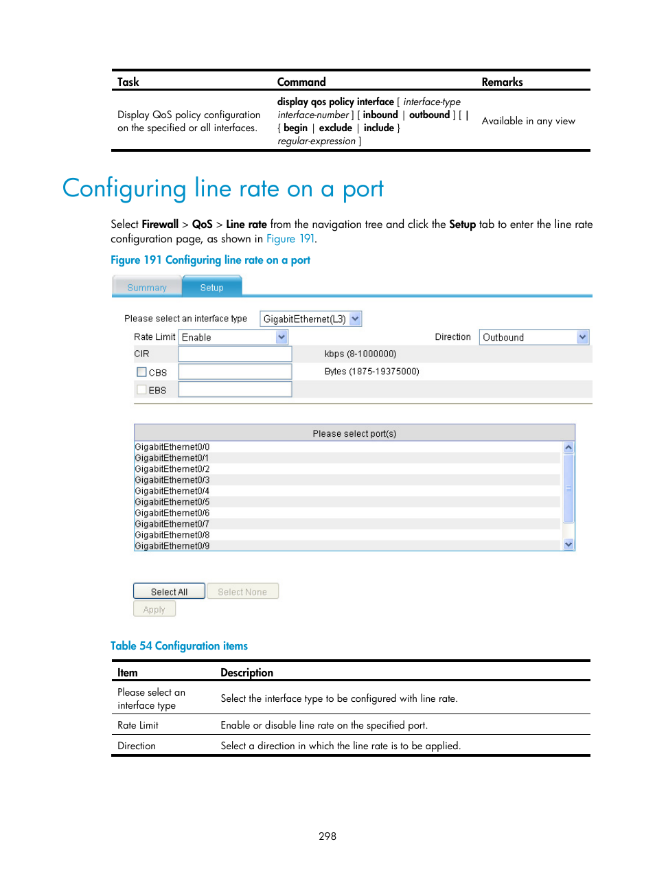 Configuring line rate on a port | H3C Technologies H3C SecPath F1000-E User Manual | Page 323 / 967