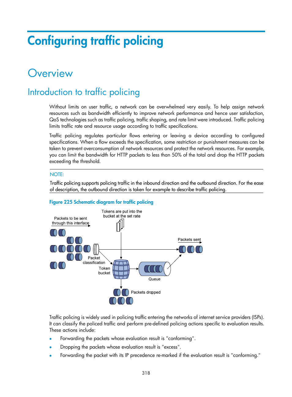 Configuring traffic policing, Overview, Introduction to traffic policing | H3C Technologies H3C SecPath F1000-E User Manual | Page 343 / 967