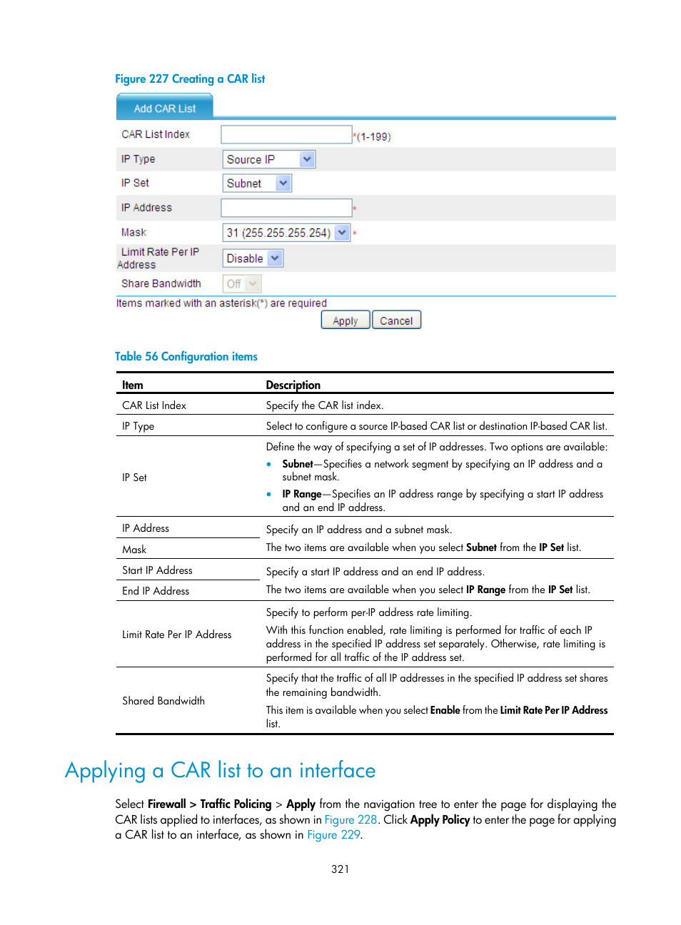 Applying a car list to an interface, Figure 227 | H3C Technologies H3C SecPath F1000-E User Manual | Page 346 / 967