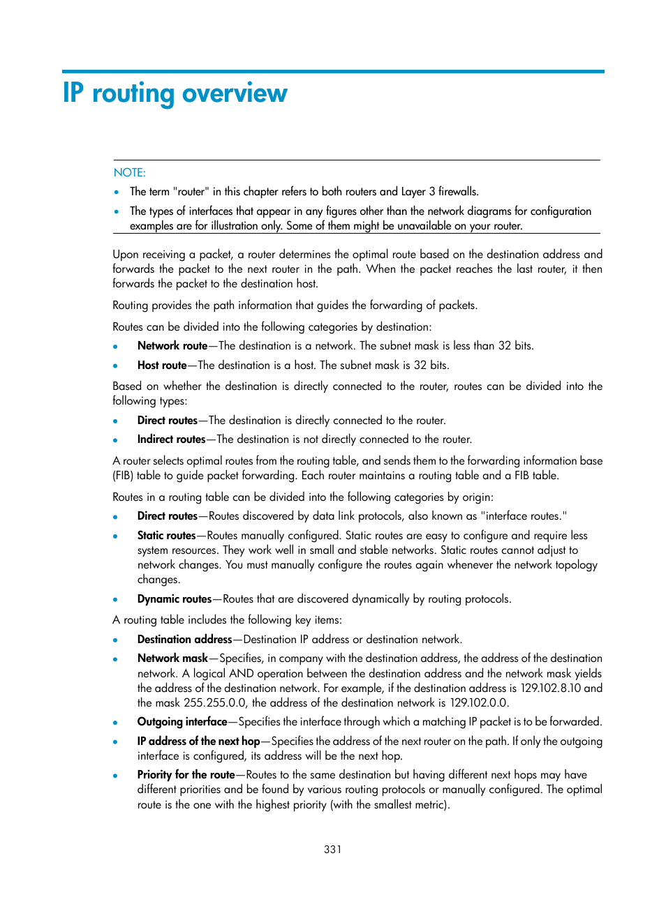 Ip routing overview | H3C Technologies H3C SecPath F1000-E User Manual | Page 356 / 967