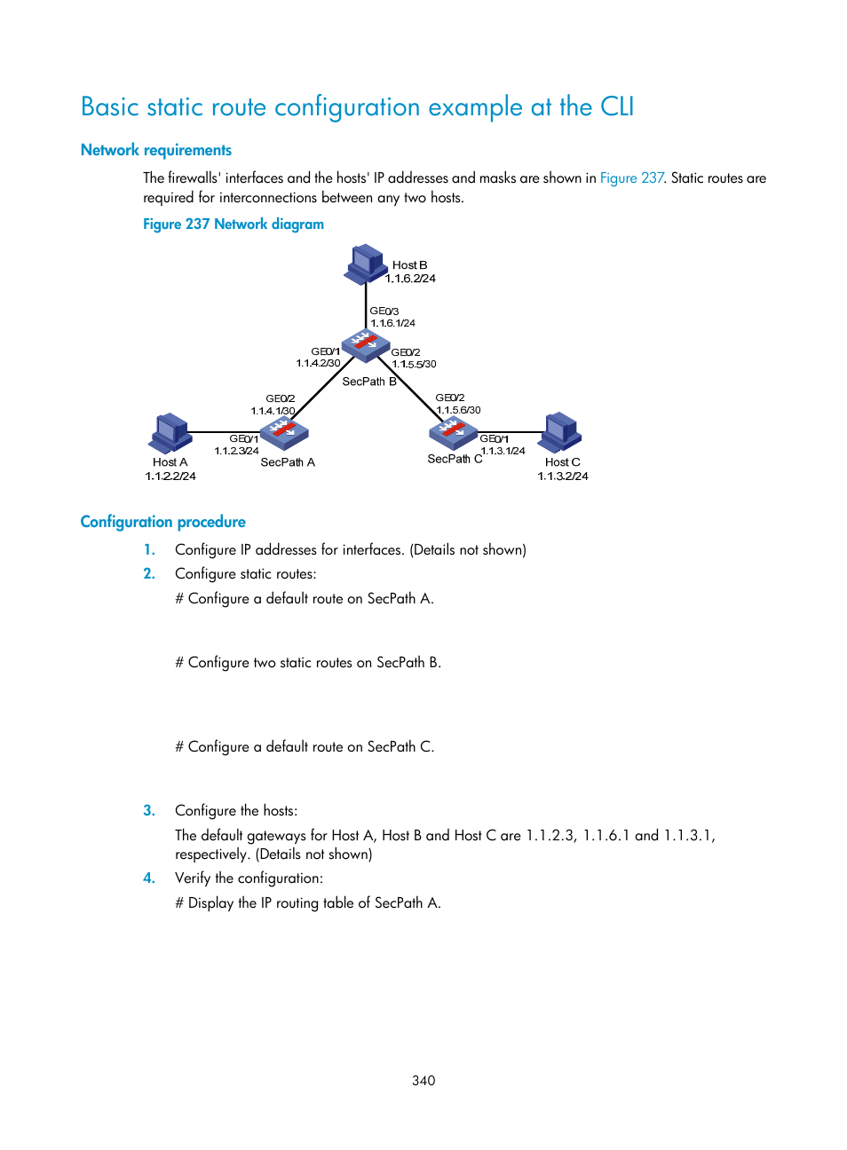 Network requirements, Configuration procedure | H3C Technologies H3C SecPath F1000-E User Manual | Page 365 / 967