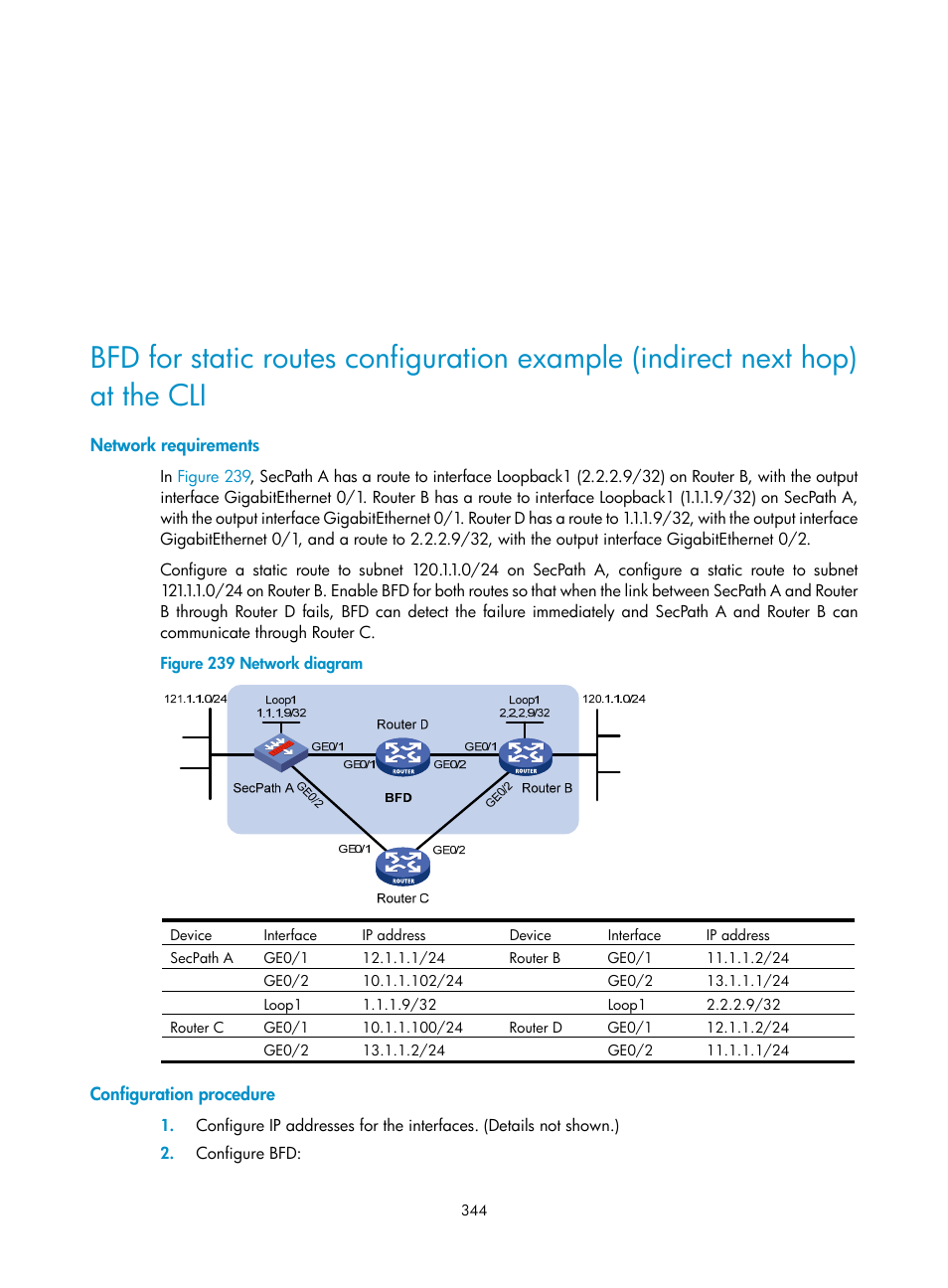 Network requirements, Configuration procedure | H3C Technologies H3C SecPath F1000-E User Manual | Page 369 / 967