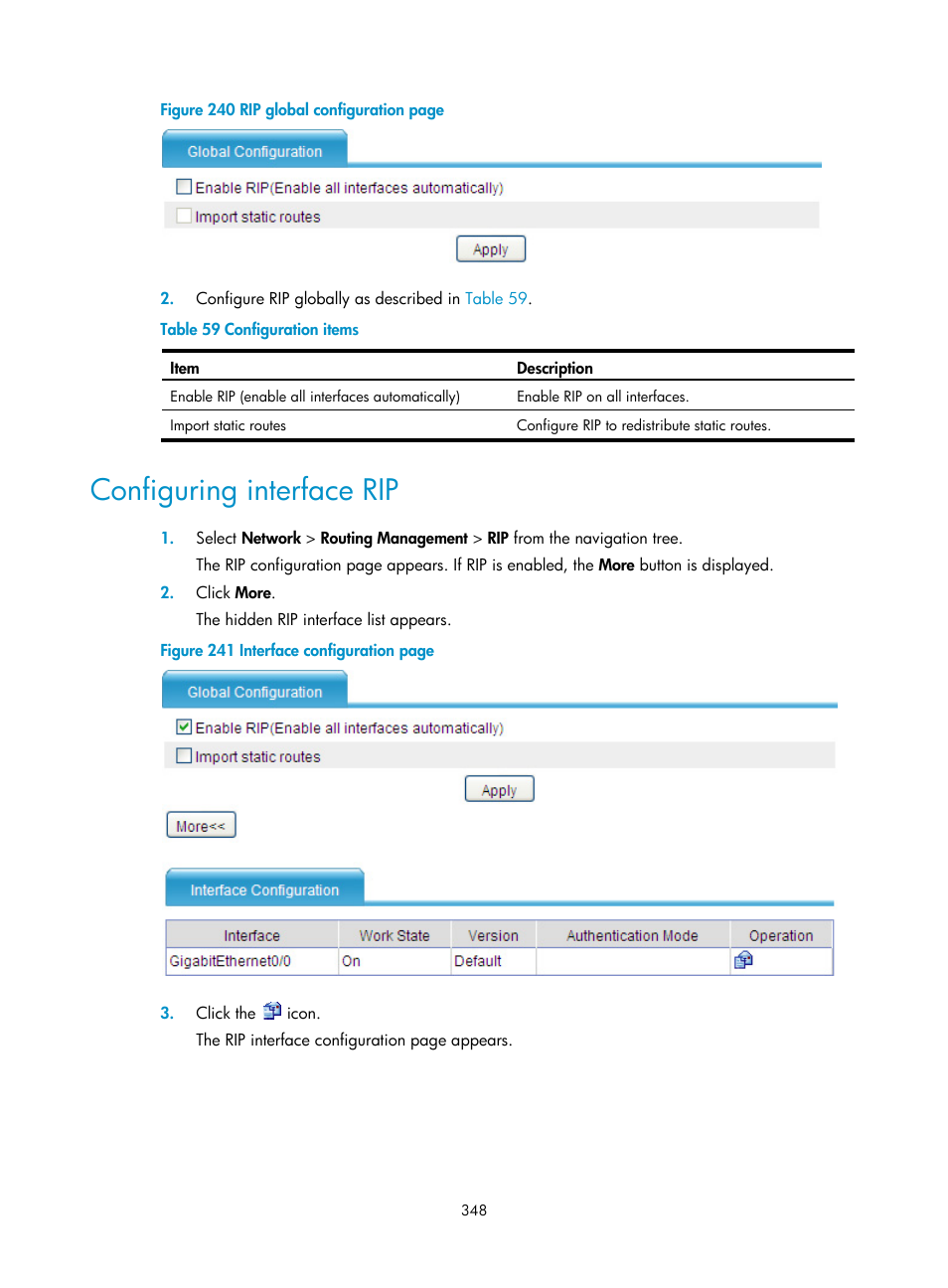 Configuring interface rip | H3C Technologies H3C SecPath F1000-E User Manual | Page 373 / 967