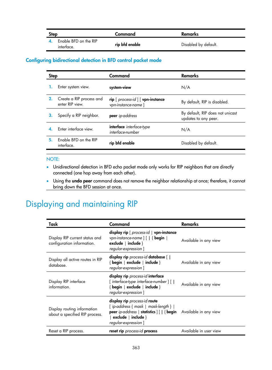 Displaying and maintaining rip | H3C Technologies H3C SecPath F1000-E User Manual | Page 388 / 967