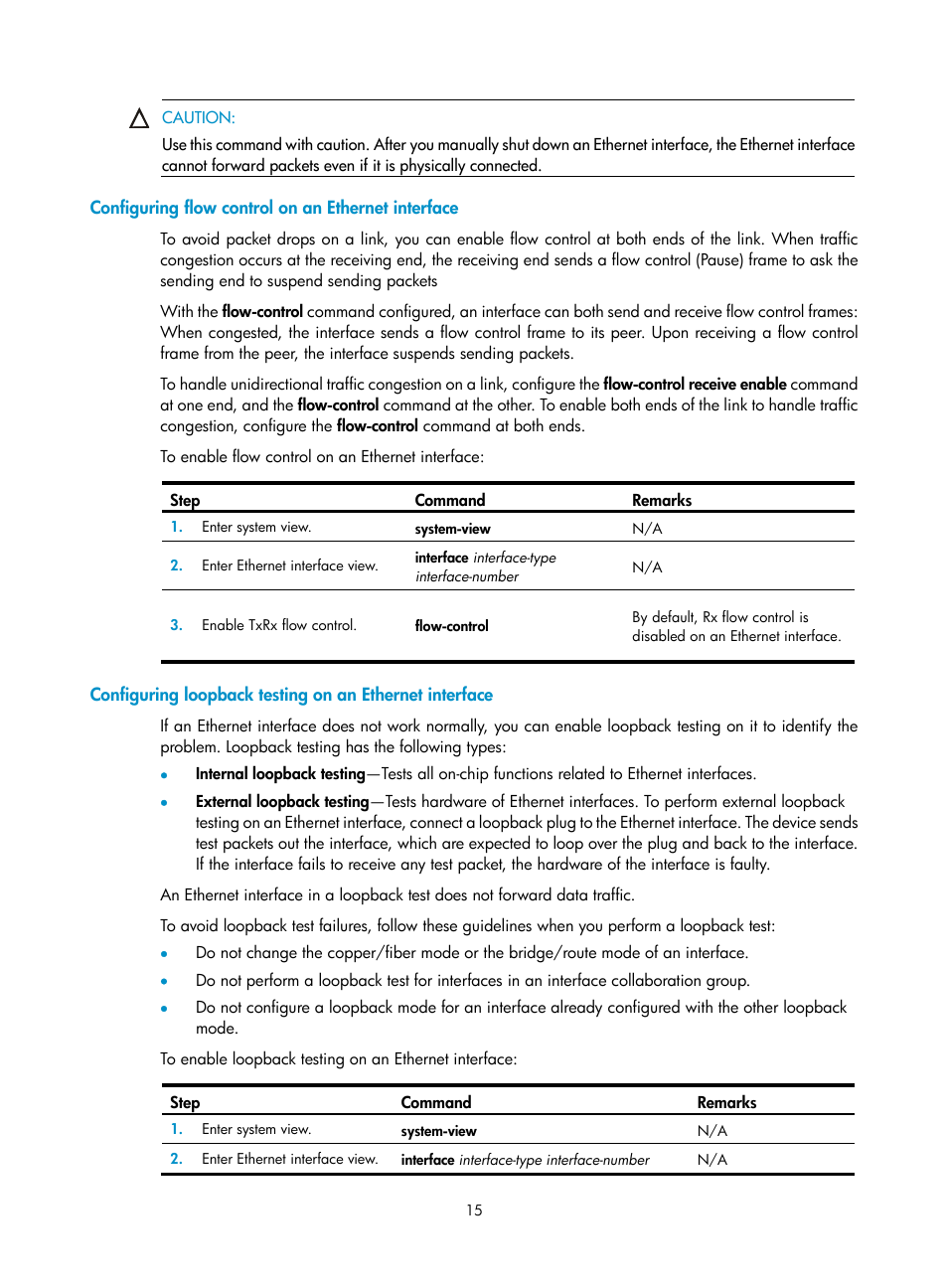 Configuring flow control on an ethernet interface | H3C Technologies H3C SecPath F1000-E User Manual | Page 40 / 967