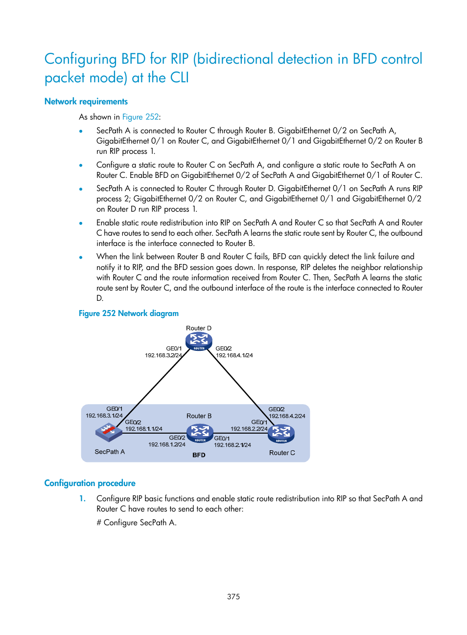 Network requirements, Configuration procedure | H3C Technologies H3C SecPath F1000-E User Manual | Page 400 / 967