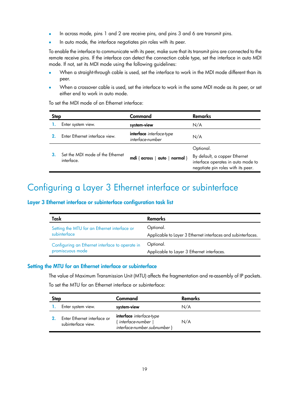 Configuring a layer 3 ethernet interface, Or subinterface | H3C Technologies H3C SecPath F1000-E User Manual | Page 44 / 967