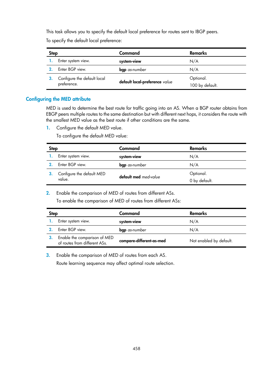 Configuring the med attribute | H3C Technologies H3C SecPath F1000-E User Manual | Page 483 / 967