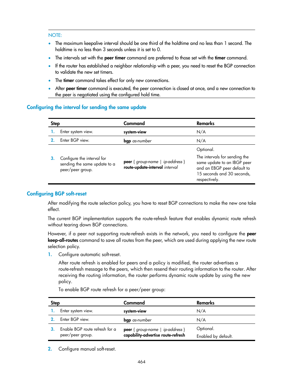 Configuring bgp soft-reset | H3C Technologies H3C SecPath F1000-E User Manual | Page 489 / 967