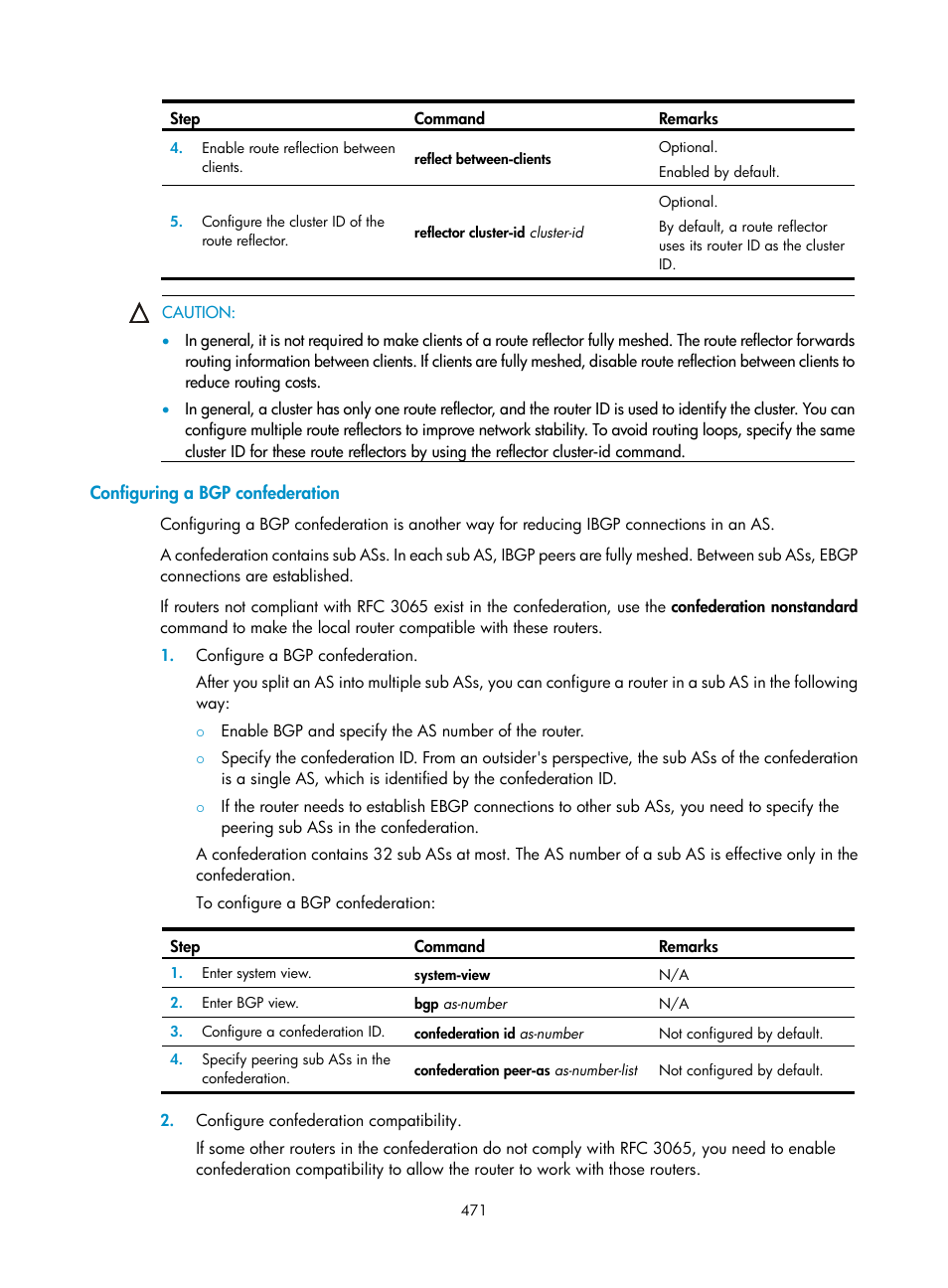 Configuring a bgp confederation | H3C Technologies H3C SecPath F1000-E User Manual | Page 496 / 967