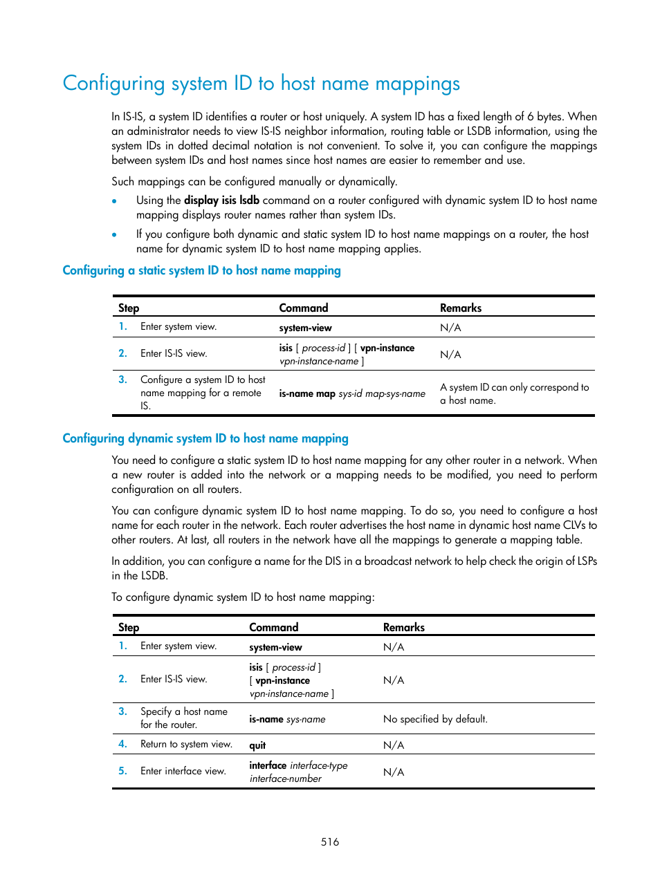 Configuring system id to host name mappings, Configuring dynamic system id to host name mapping | H3C Technologies H3C SecPath F1000-E User Manual | Page 541 / 967