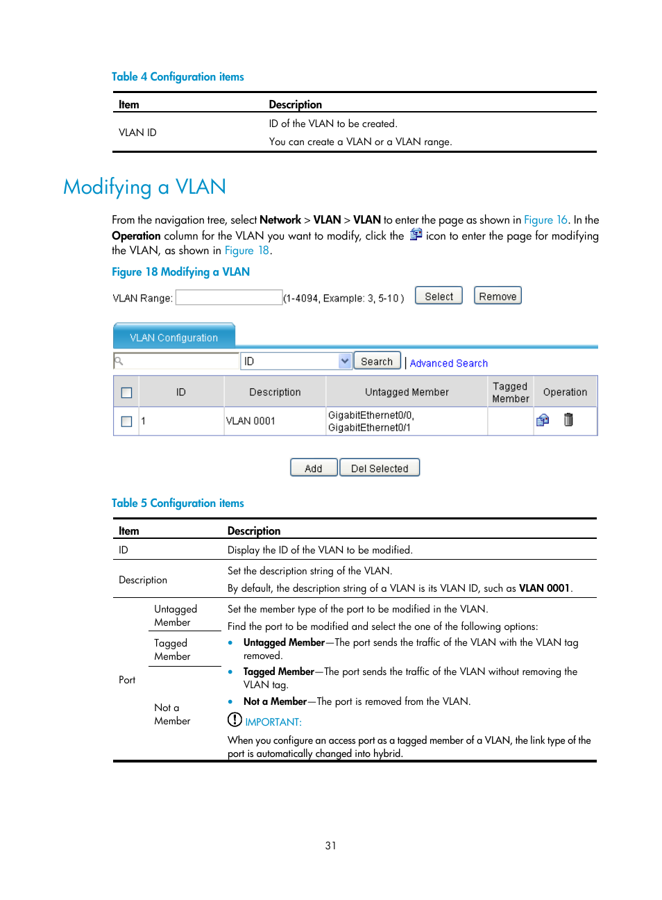 Modifying a vlan | H3C Technologies H3C SecPath F1000-E User Manual | Page 56 / 967