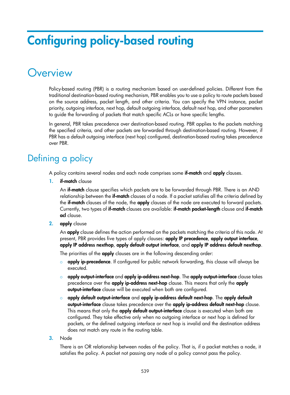 Configuring policy-based routing, Overview, Defining a policy | H3C Technologies H3C SecPath F1000-E User Manual | Page 564 / 967