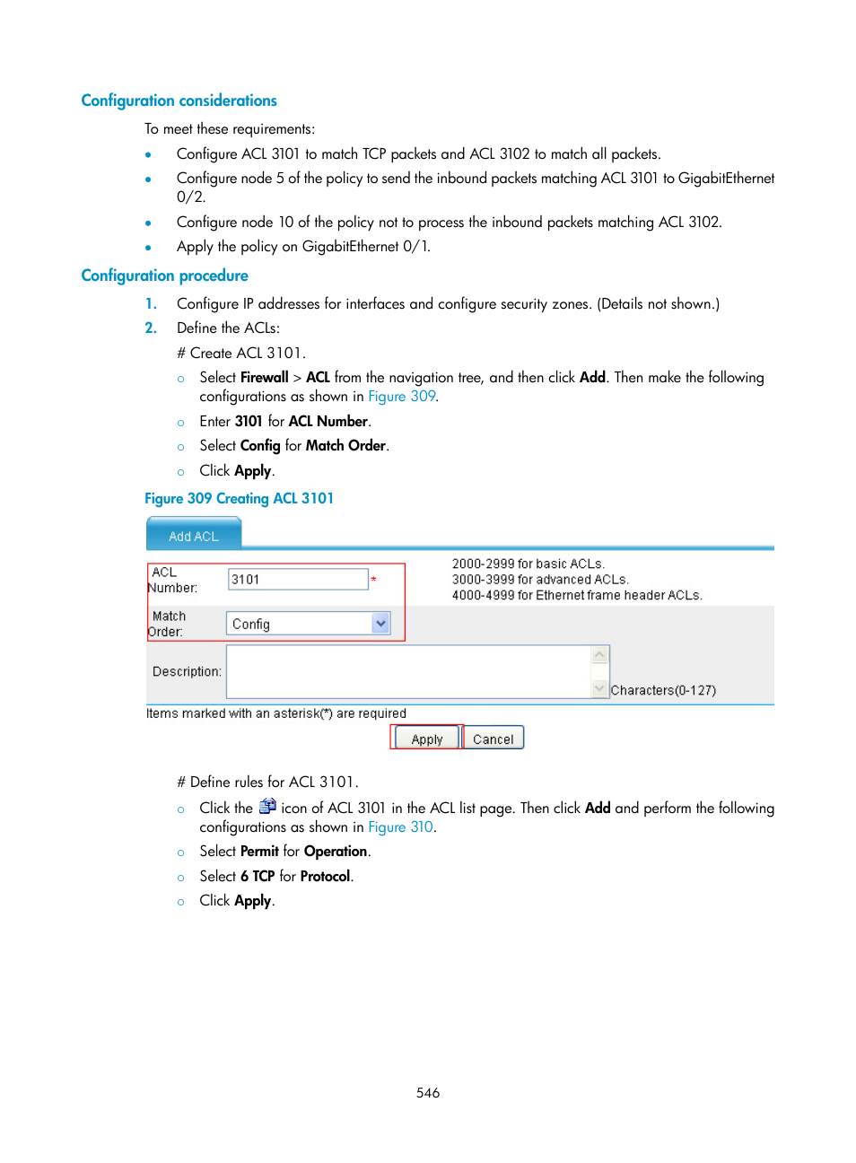 Configuration considerations, Configuration procedure | H3C Technologies H3C SecPath F1000-E User Manual | Page 571 / 967