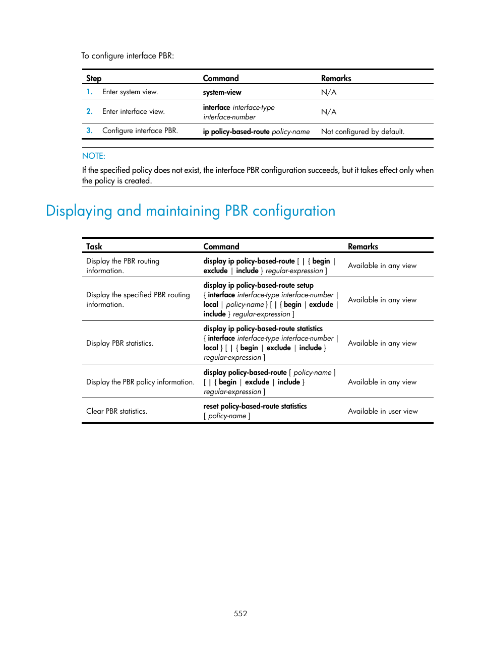 Displaying and maintaining pbr configuration | H3C Technologies H3C SecPath F1000-E User Manual | Page 577 / 967