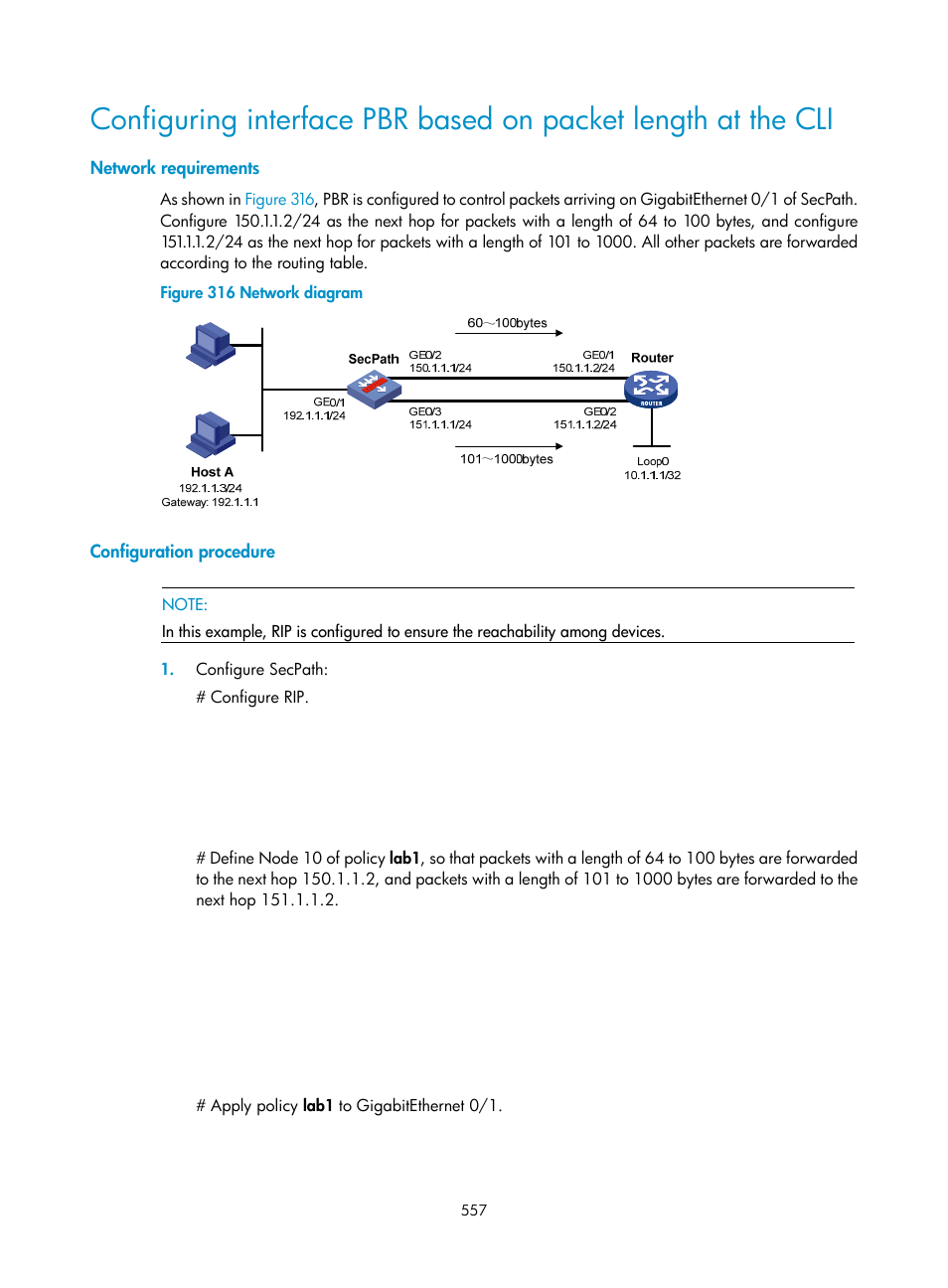 Network requirements, Configuration procedure | H3C Technologies H3C SecPath F1000-E User Manual | Page 582 / 967