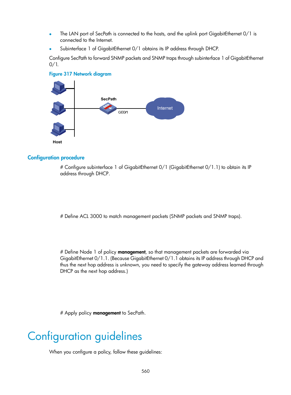 Configuration procedure, Configuration guidelines | H3C Technologies H3C SecPath F1000-E User Manual | Page 585 / 967