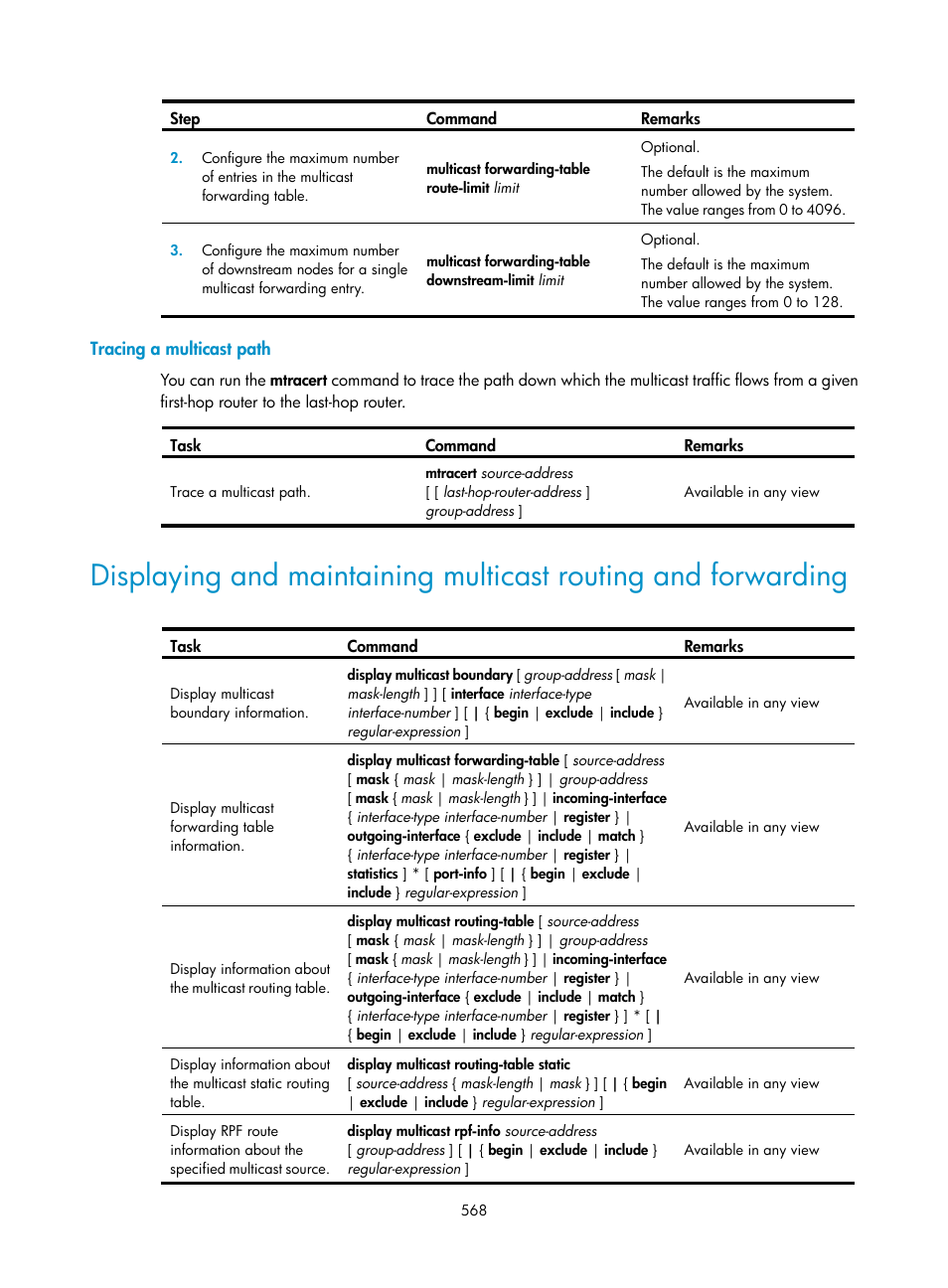 Tracing a multicast path | H3C Technologies H3C SecPath F1000-E User Manual | Page 593 / 967