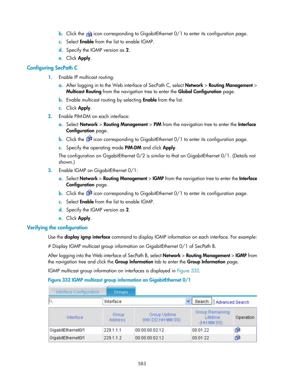 Configuring secpath c, Verifying the configuration | H3C Technologies H3C SecPath F1000-E User Manual | Page 608 / 967