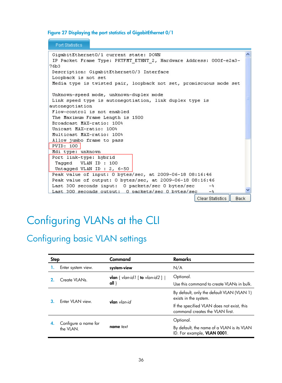 Configuring vlans at the cli, Configuring basic vlan settings, Figure 27 | H3C Technologies H3C SecPath F1000-E User Manual | Page 61 / 967