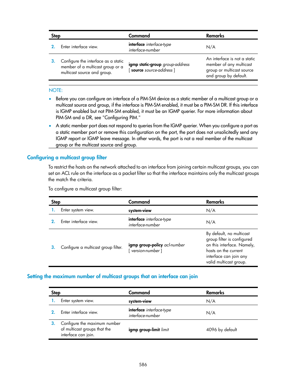 Configuring a multicast group filter | H3C Technologies H3C SecPath F1000-E User Manual | Page 611 / 967