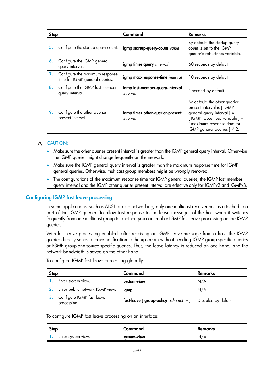 Configuring igmp fast leave processing | H3C Technologies H3C SecPath F1000-E User Manual | Page 615 / 967