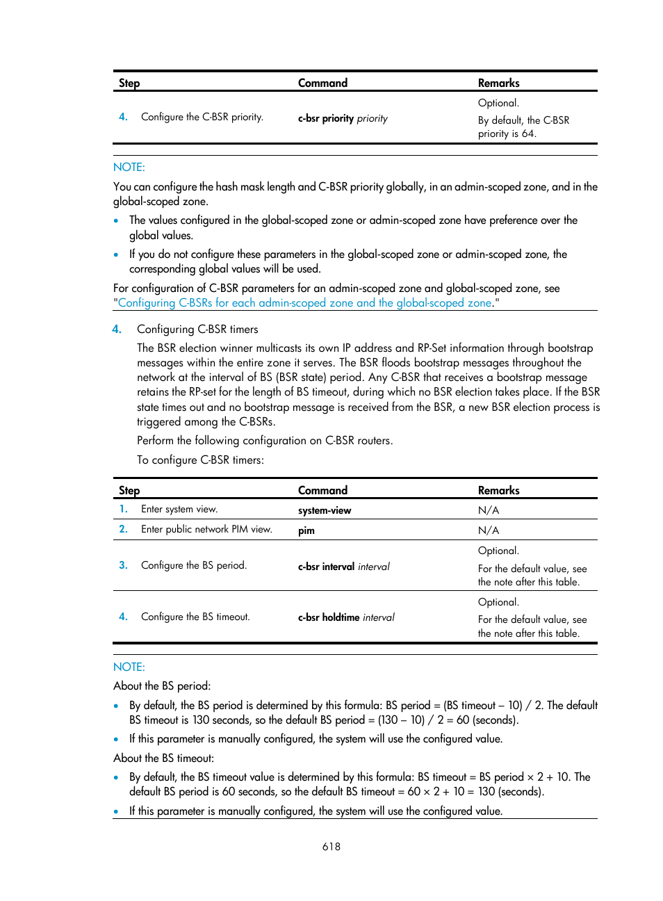 Configuring c-bsr timers | H3C Technologies H3C SecPath F1000-E User Manual | Page 643 / 967