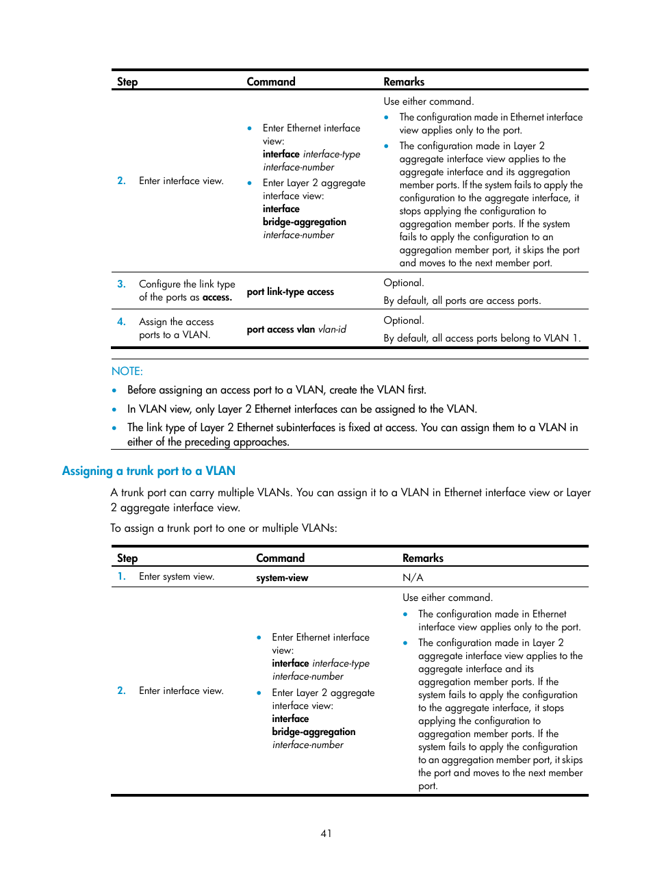 Assigning a trunk port to a vlan | H3C Technologies H3C SecPath F1000-E User Manual | Page 66 / 967