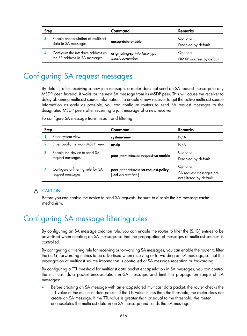 Configuring sa request messages, Configuring sa message filtering rules | H3C Technologies H3C SecPath F1000-E User Manual | Page 681 / 967