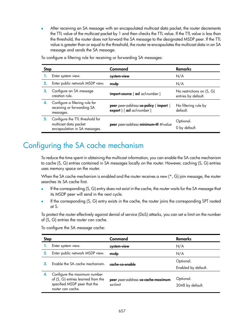 Configuring the sa cache mechanism | H3C Technologies H3C SecPath F1000-E User Manual | Page 682 / 967