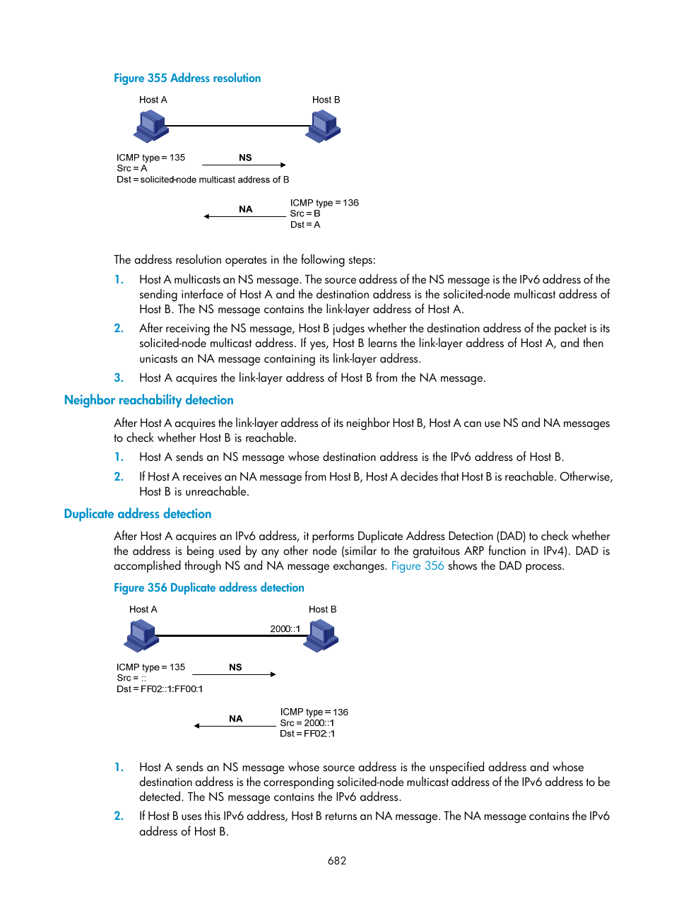 Neighbor reachability detection, Duplicate address detection, Figure 355 | H3C Technologies H3C SecPath F1000-E User Manual | Page 707 / 967