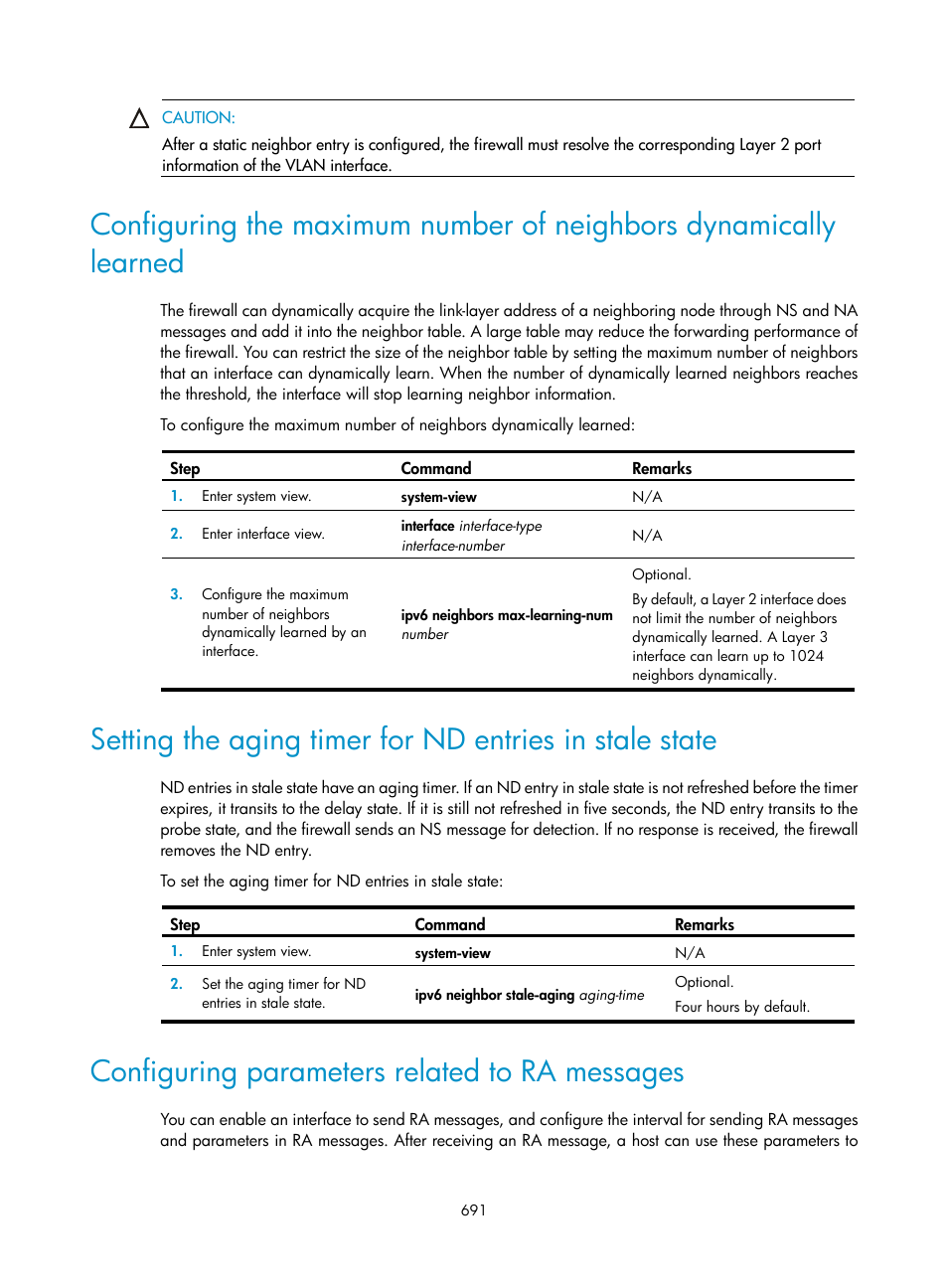 Configuring parameters related to ra messages | H3C Technologies H3C SecPath F1000-E User Manual | Page 716 / 967