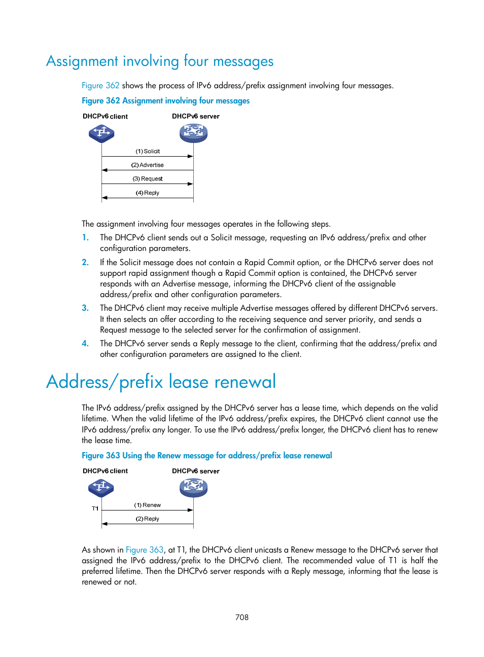 Assignment involving four messages, Address/prefix lease renewal | H3C Technologies H3C SecPath F1000-E User Manual | Page 733 / 967